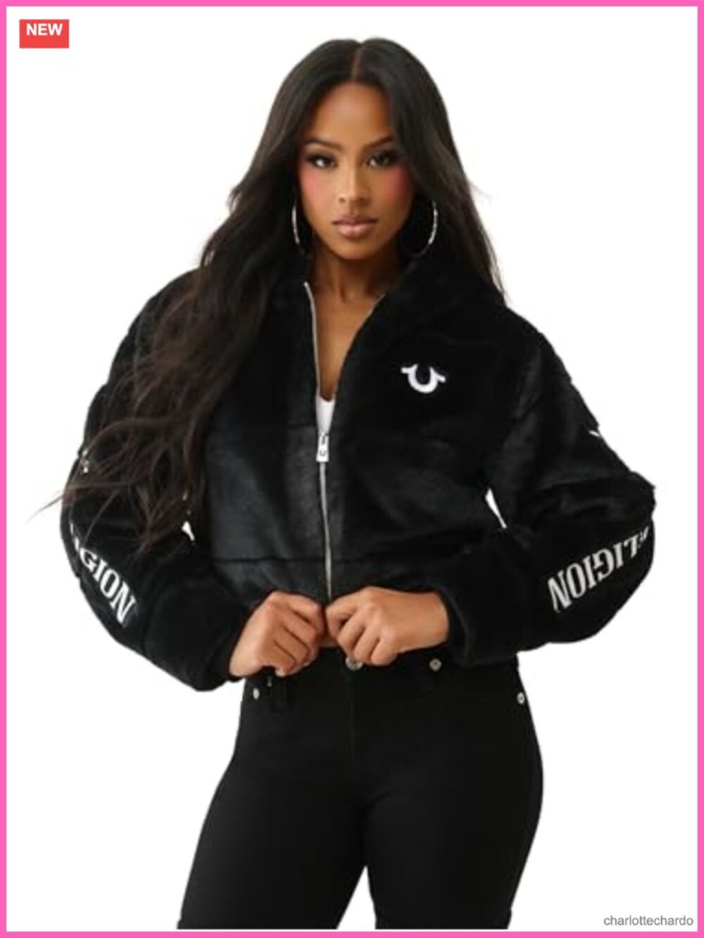 Women's Faux Fur Lined Zip Up Winter Coat Moto Sleeve Outerwear